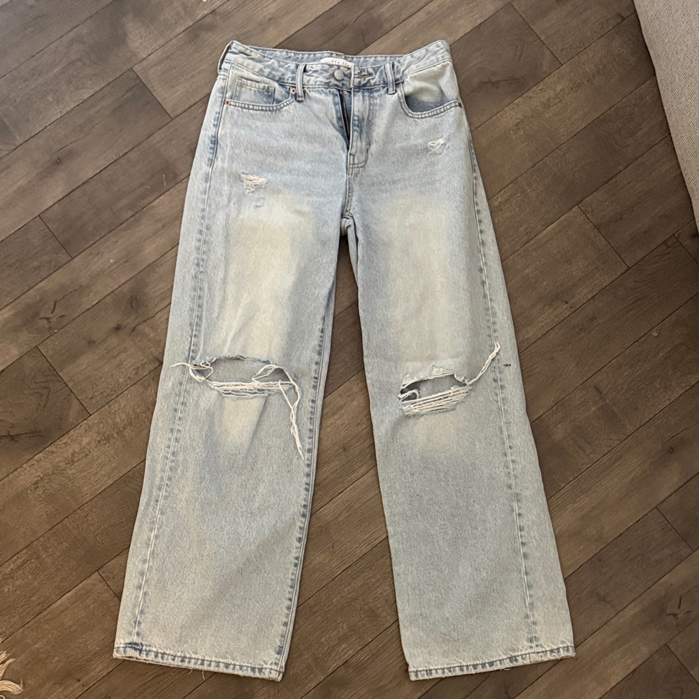 Light Blue Distressed Wide Leg Jeans